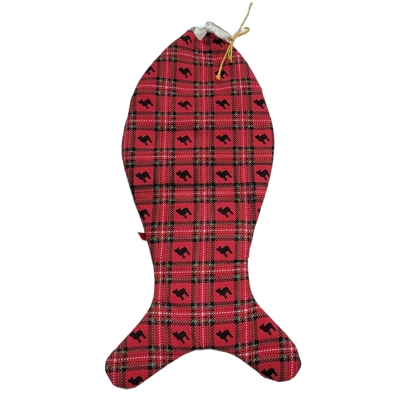 Christmas Holiday Fish Shaped Plaid Cat Photo Frame Pet Stocking - Picture 4 of 5